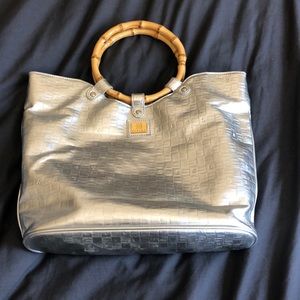 Sisley Silver Bag with Bamboo handles